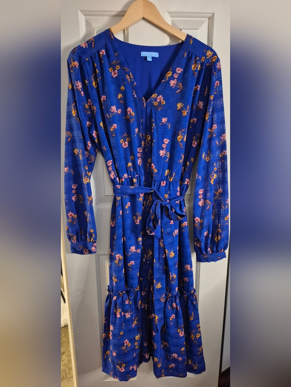 Draper James Royal Blue Floral Tie-Waist Midi Dress